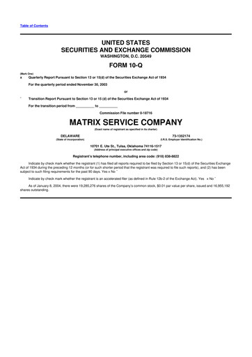 Miniature Matrix Service Company 10-Q Rapport trimestriel  