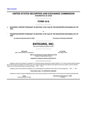 Vorschaubild Entegris 10-Q Quartalsbericht  