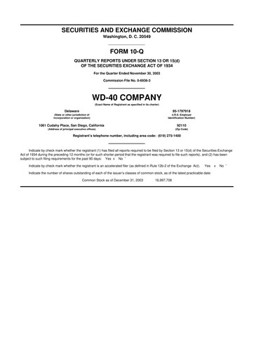 Miniature WD-40 Company
 10-Q Rapport trimestriel  