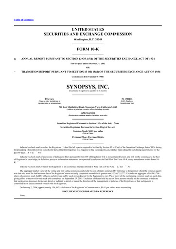 Thumbnail Synopsys 10-K Annual Report 