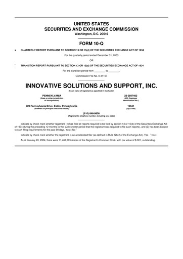 Miniature Innovative Solutions and Support 10-Q Rapport trimestriel  