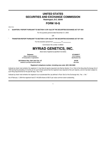 Thumbnail Myriad Genetics 10-Q Quarterly Report FY 