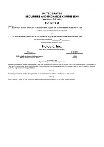 Thumbnail Hologic 10-Q Quarterly Report FY 