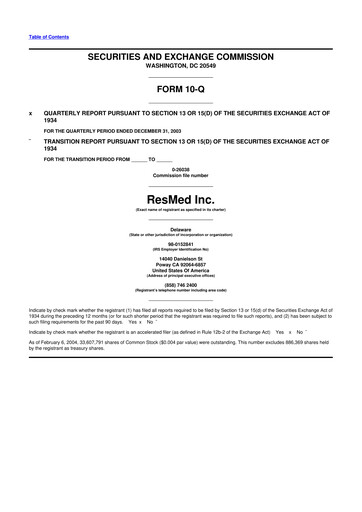 Thumbnail ResMed 10-Q Quarterly Report FY 