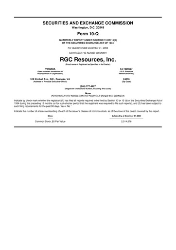 Thumbnail RGC Resources 10-Q Quarterly Report FY 