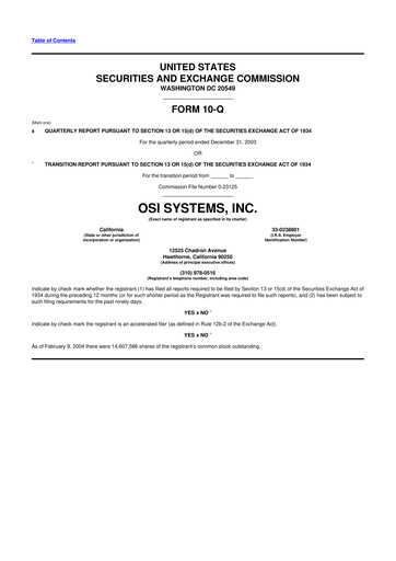 Miniature OSI Systems
 10-Q Rapport trimestriel  