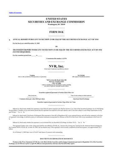 Thumbnail NVR 10-K Annual Report 