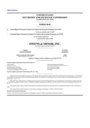 Thumbnail Owens & Minor

 10-K Annual Report 