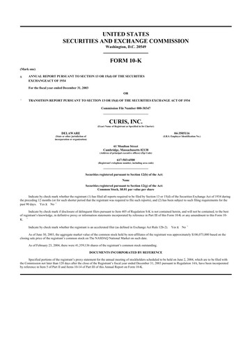 Thumbnail Curis 10-K Annual Report 