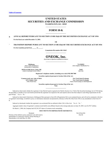 Thumbnail Oneok 10-K Annual Report 