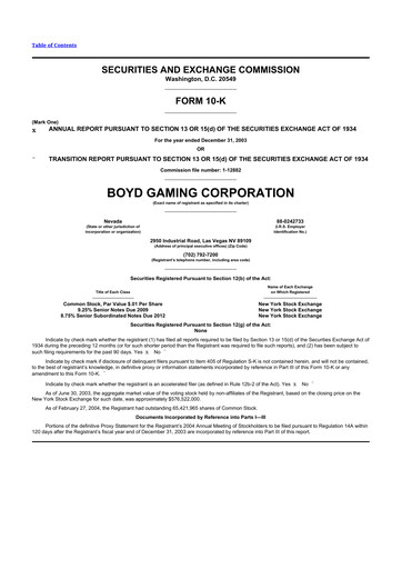 Thumbnail Boyd Gaming
 10-K Annual Report 