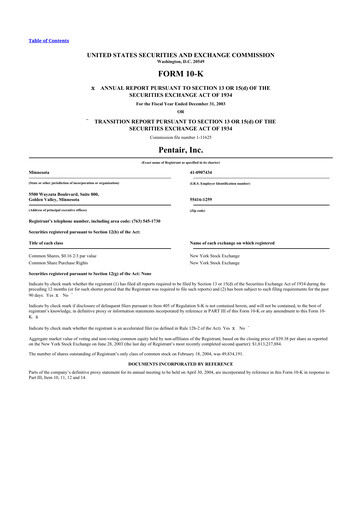 Thumbnail Pentair
 10-K Annual Report 