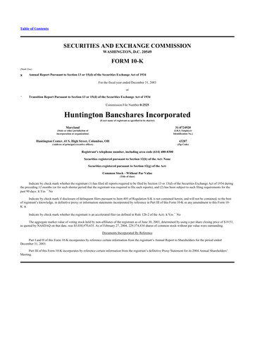 Thumbnail Huntington Bancshares
 10-K Annual Report 