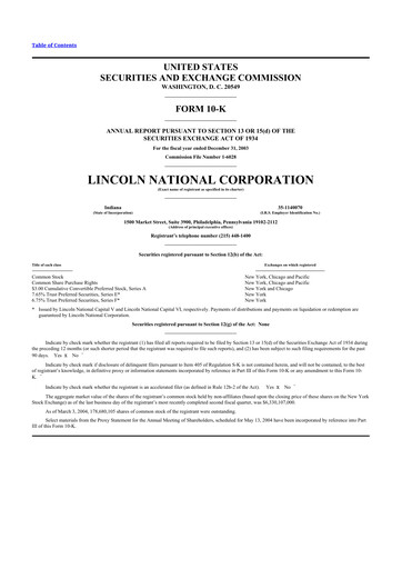 Thumbnail Lincoln National Corporation 10-K Annual Report 