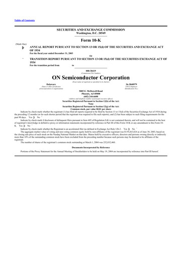 Thumbnail ON Semiconductor 10-K Annual Report 