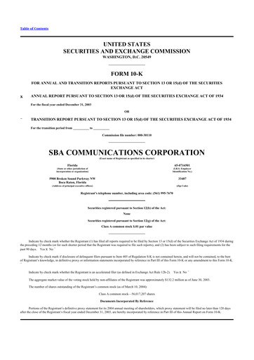 Thumbnail SBA Communications 10-K Annual Report 