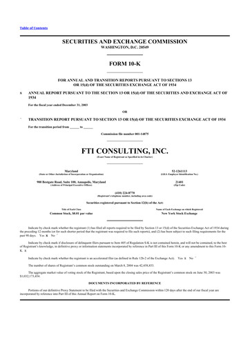 Thumbnail FTI Consulting 10-K Annual Report 