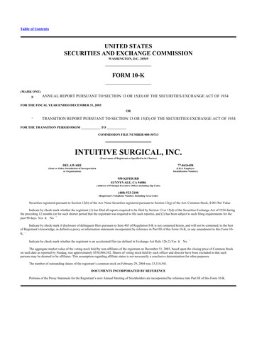 Thumbnail Intuitive Surgical 10-K Annual Report 