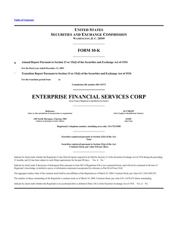 Thumbnail Enterprise Financial Services Corp 10-K Annual Report 