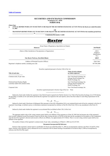 Thumbnail Baxter 10-K Annual Report 