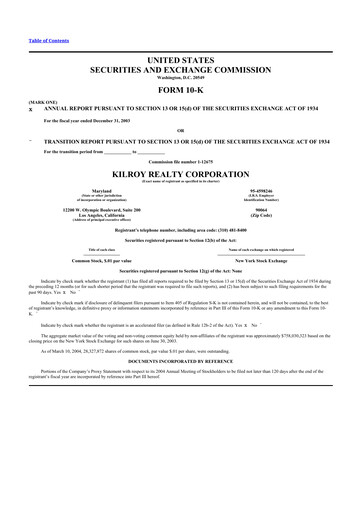 Thumbnail Kilroy Realty 10-K Annual Report 