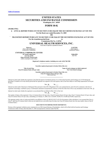 Thumbnail Universal Health Services
 10-K Annual Report 