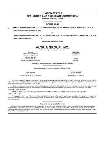 Thumbnail Altria Group 10-K Annual Report 