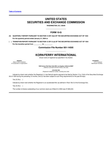 Miniature Korn Ferry
 10-Q Rapport trimestriel  