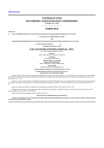 Thumbnail CSG International
 10-K Annual Report 