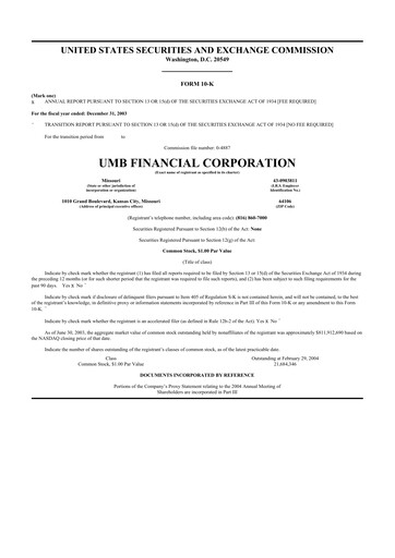 Thumbnail UMB Financial 10-K Annual Report 