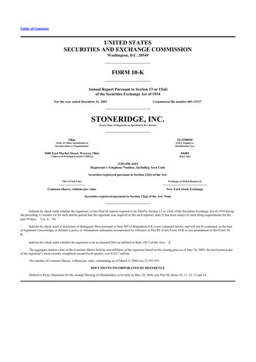 Thumbnail Stoneridge 10-K Annual Report 