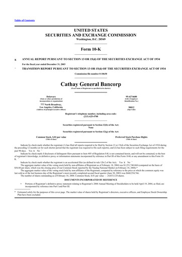 Thumbnail Cathay General Bancorp 10-K Annual Report 