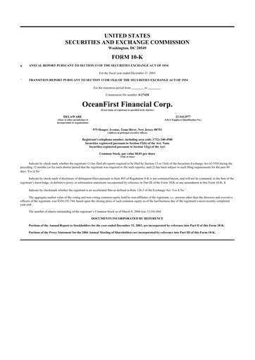 Thumbnail OceanFirst Financial 10-K Annual Report 
