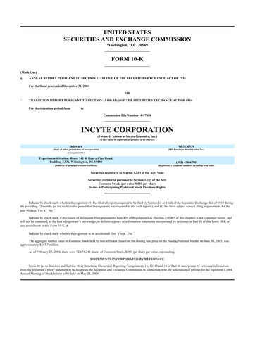 Thumbnail Incyte 10-K Annual Report 