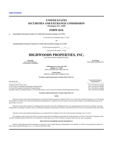 Thumbnail Highwoods Properties
 10-K Annual Report 
