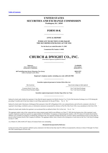 Thumbnail Church & Dwight
 10-K Annual Report 