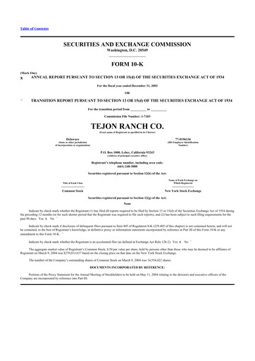 Thumbnail Tejon Ranch
 10-K Annual Report 