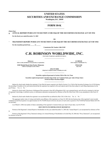 Thumbnail C. H. Robinson 10-K Annual Report 