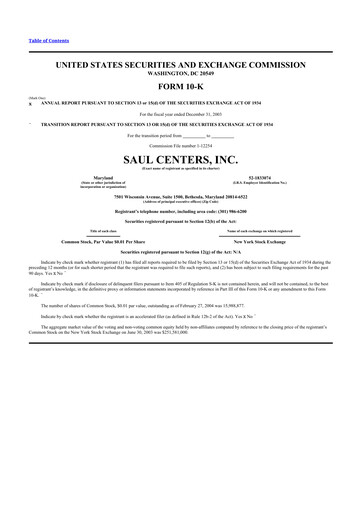 Thumbnail Saul Centers 10-K Annual Report 