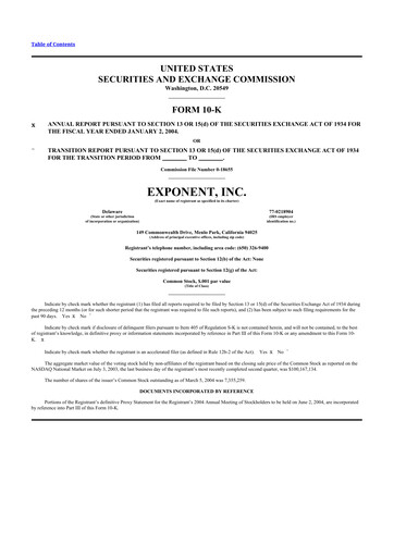 Thumbnail Exponent
 10-K Annual Report 