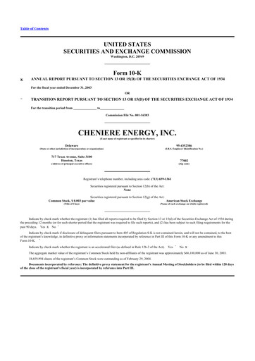 Thumbnail Cheniere Energy
 10-K Annual Report 