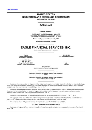 Thumbnail Eagle Financial Services 10-K Annual Report 