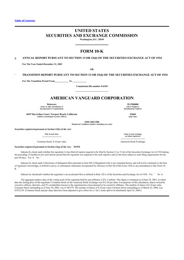 Thumbnail American Vanguard 10-K Annual Report 