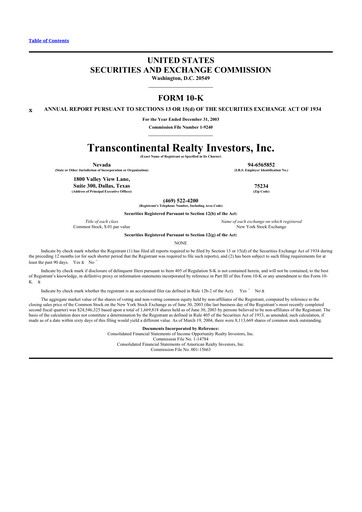 Thumbnail Transcontinental Realty Investors 10-K Annual Report 