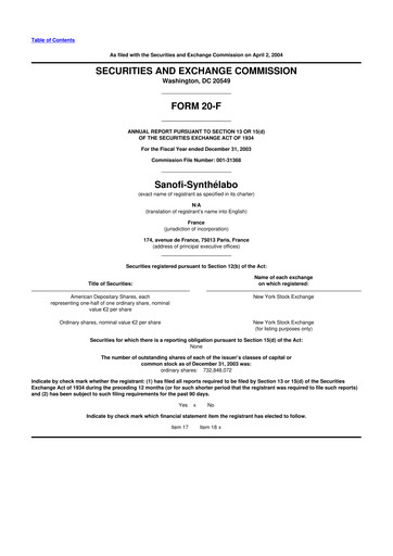 Miniature Sanofi 20-F Rapport annuel 