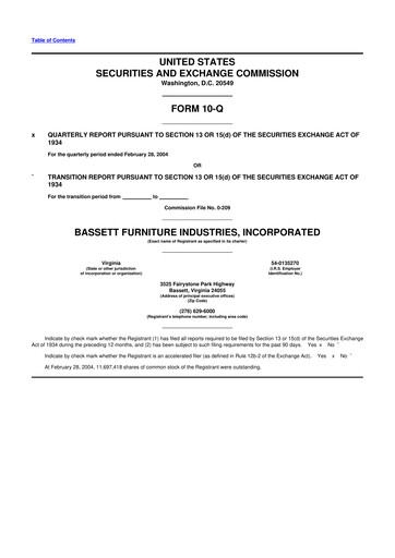 Thumbnail Bassett Furniture 10-Q Quarterly Report FY 