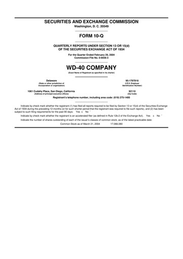 Miniature WD-40 Company
 10-Q Rapport trimestriel  
