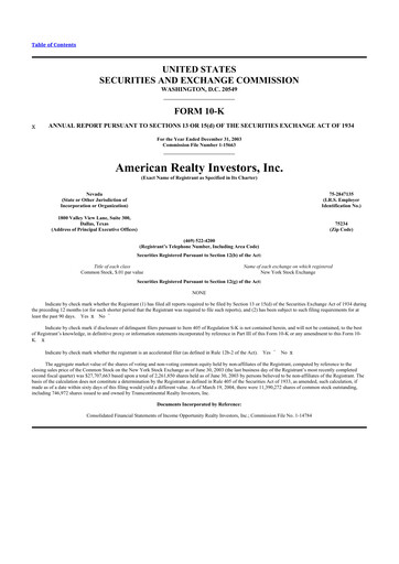 Vorschaubild American Realty Investors 10-K Jahresbericht 
