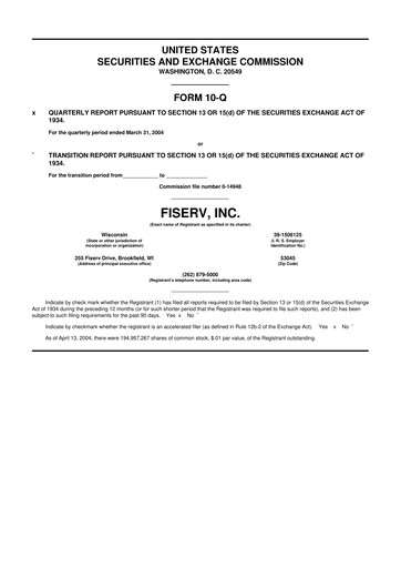 Thumbnail Fiserv 10-Q Quarterly Report FY 