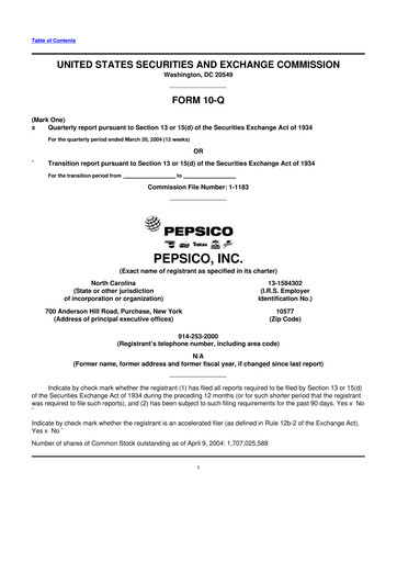 Thumbnail Pepsico 10-Q Quarterly Report FY 